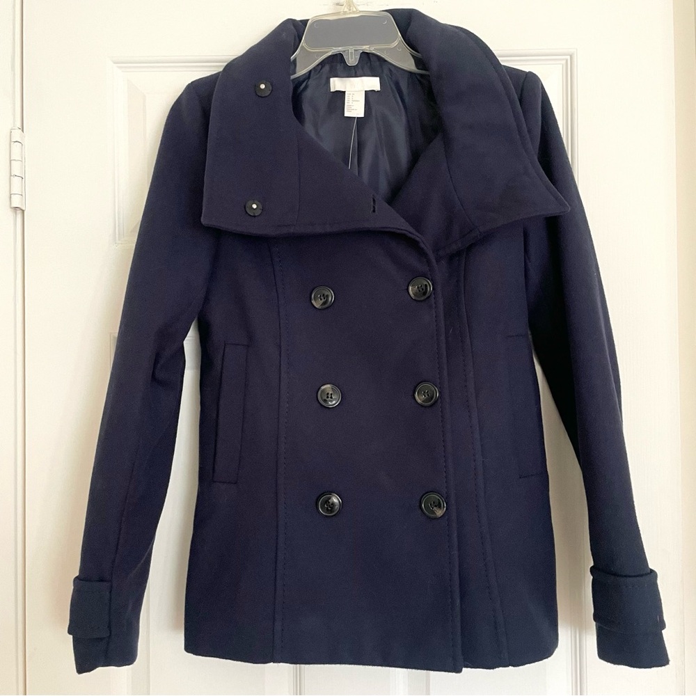 H&M Double Breasted Dark Blue Coat